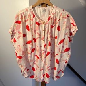 Short-Sleeve Floral Button-Front Blouse in Pink & Red